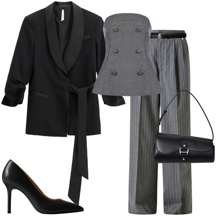 Outfit donna - Lines of style. Stile Chic per Cerimonia. Abbinamento con top, pantaloni, blazer, décolleté, borse a spalla, cinture.