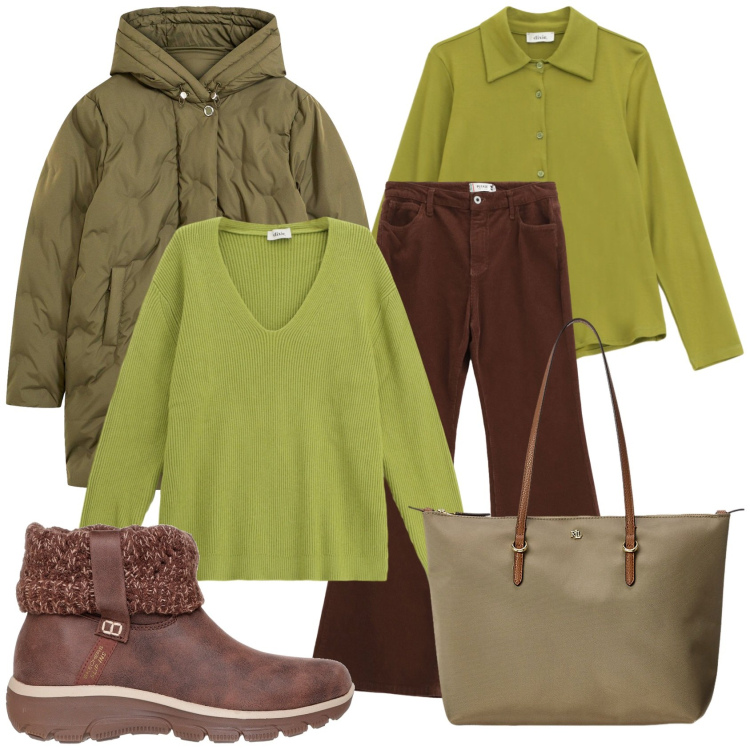 Outfit donna - Perfetta per la giornata. Stile Trendy per Tutti i giorni. Abbinamento con giacche, pantaloni, maglieria, camicie, borse tote, stivaletti.