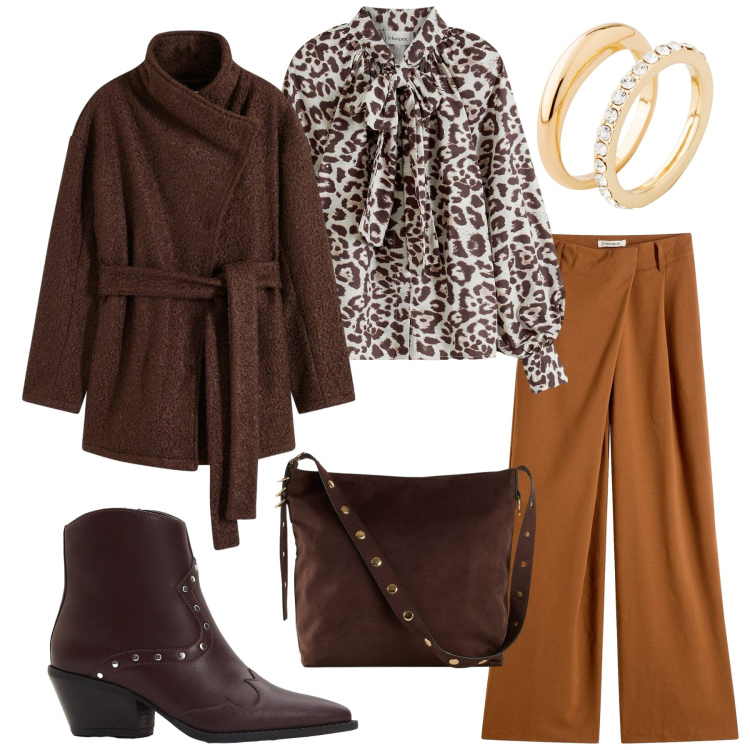 Outfit donna - Total look #2283487. Stile Trendy per Ufficio. Abbinamento con shopping bag, blazer, stivaletti texani, pantaloni, camicie, anelli.