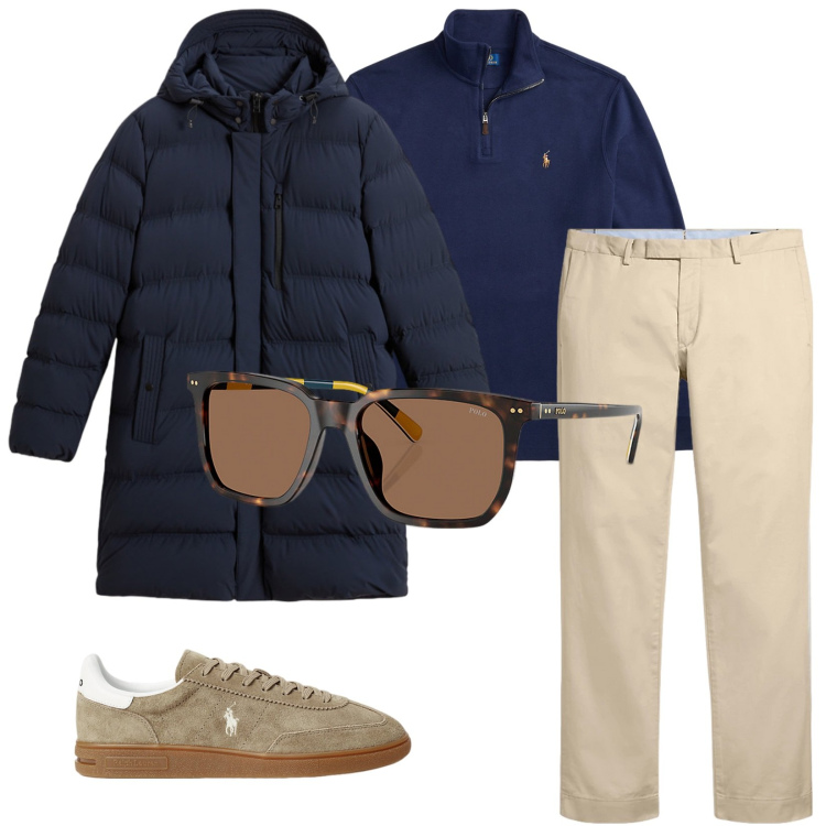 Outfit uomo - Total look #2283489. Stile Casual per Tutti i giorni. Abbinamento con pantaloni chino, occhiali da sole, sneakers, pullovers, piumini.