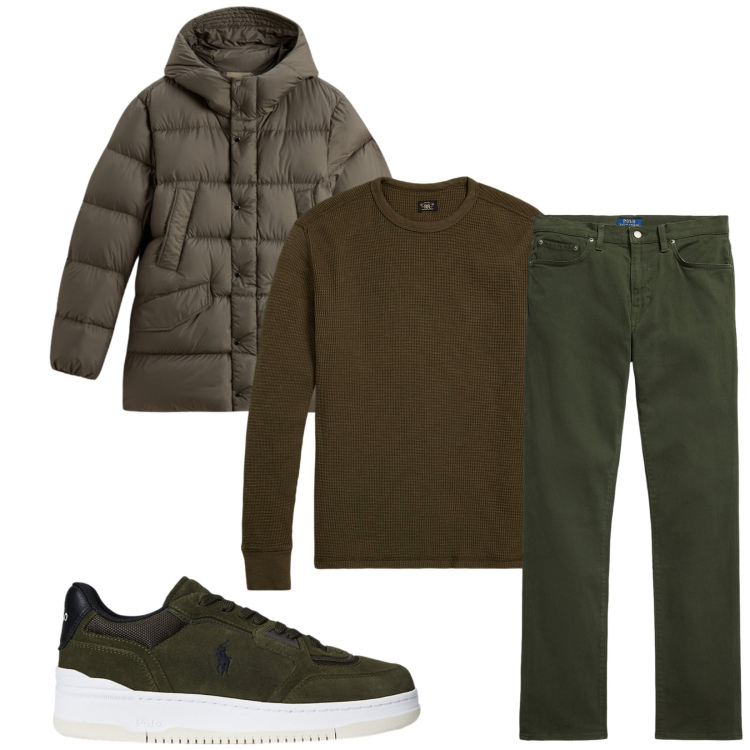 Outfit uomo - Total look #2283497. Stile Trendy per Tutti i giorni. Abbinamento con maglieria, sneakers, pantaloni, parka.
