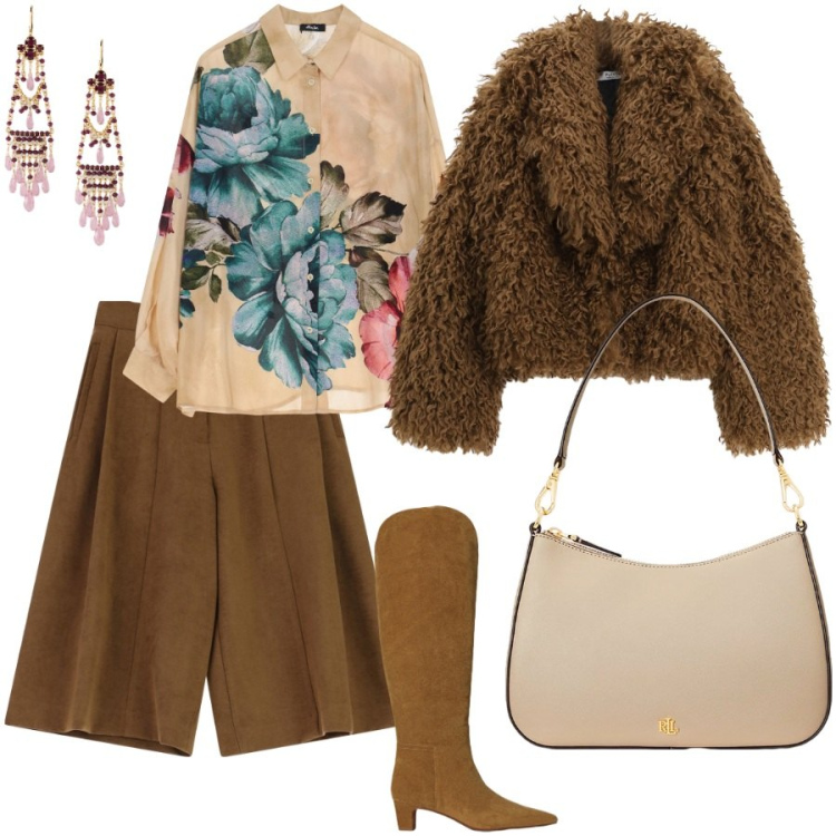 Outfit donna - Chic con un paio di bermuda. Stile Chic per Serata fuori. Abbinamento con blazer, camicie, pantaloni a palazzo, borse a spalla, stivali, orecchini.