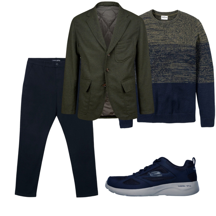 Outfit uomo - Novembre. Stile Casual per Tutti i giorni. Abbinamento con maglieria, pantaloni chino, sneakers, giacche.