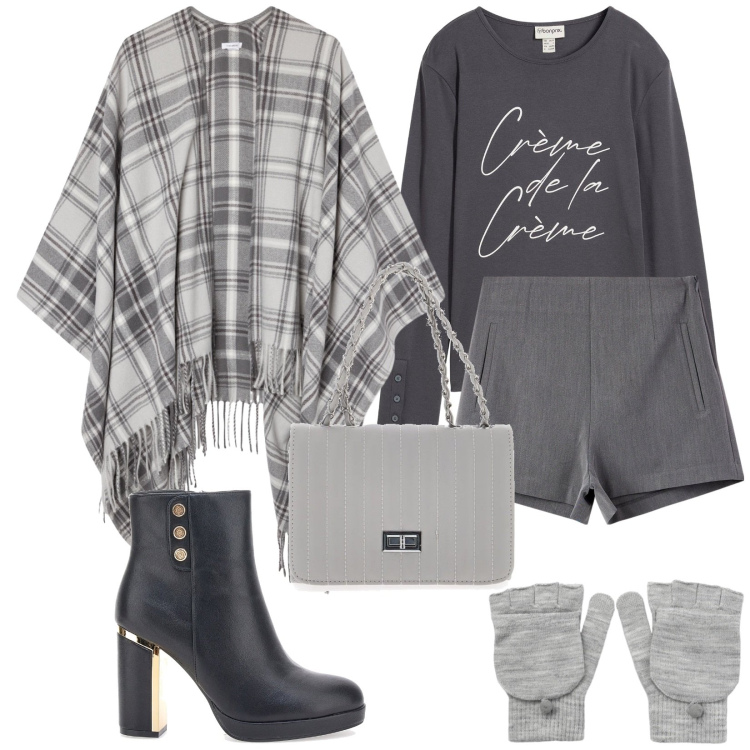 Outfit donna - Total look #2283517. Stile Rock per Serata fuori. Abbinamento con maglieria, cappotti, guanti, shorts, borse a tracolla, stivaletti.