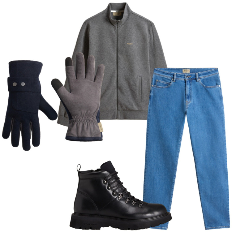 Outfit uomo - Total look #2283526. Stile Casual per Tutti i giorni. Abbinamento con pantaloni, guanti, stivali e stivaletti, felpe.