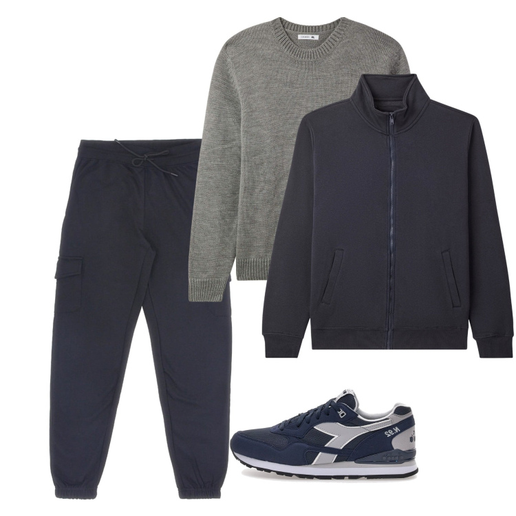 Outfit uomo - Novembre sport. Stile Casual per Tutti i giorni. Abbinamento con giacche, maglieria, sneakers, pantaloni cargo.