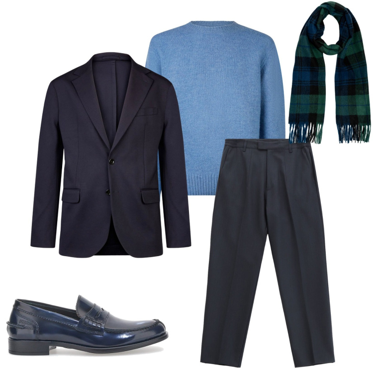 Outfit uomo - Total look #2283539. Stile Business/Elegante per Serata speciale. Abbinamento con pantaloni, giacche, sciarpe, maglieria, scarpe stringate.