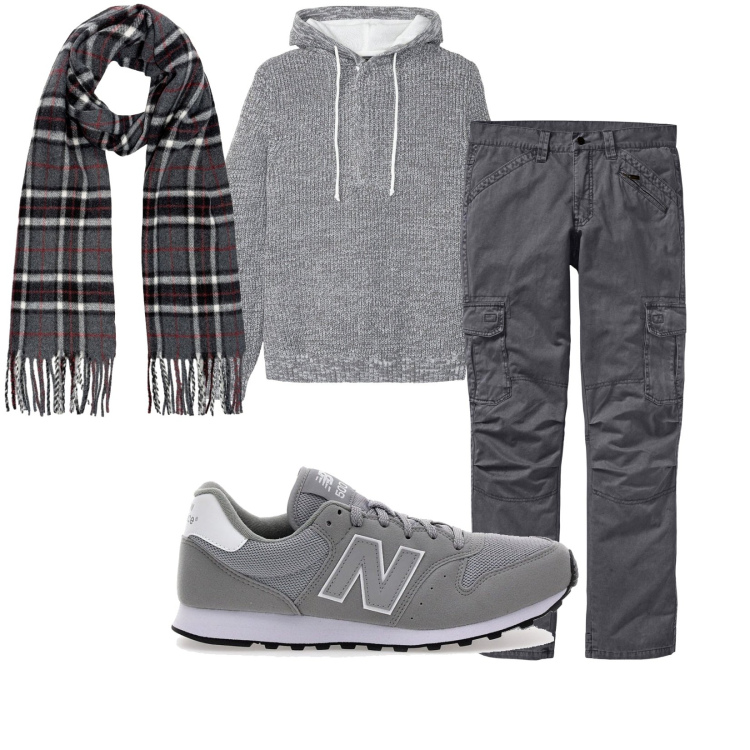 Outfit uomo - Total look #2283542. Stile Casual per Tutti i giorni. Abbinamento con pantaloni cargo, maglieria, sciarpe, sneakers.
