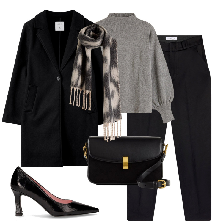 Outfit donna - Novembre. Stile Casual chic per Tutti i giorni. Abbinamento con maglieria, borse a mano, sciarpe, pantaloni chino, cappotti, décolleté.