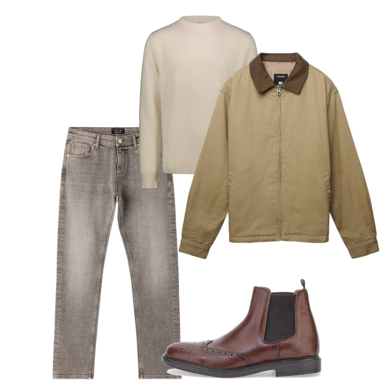 Outfit uomo - Fall. Stile Casual per Tutti i giorni. Abbinamento con jeans, cappotti, stivali e stivaletti, maglieria.