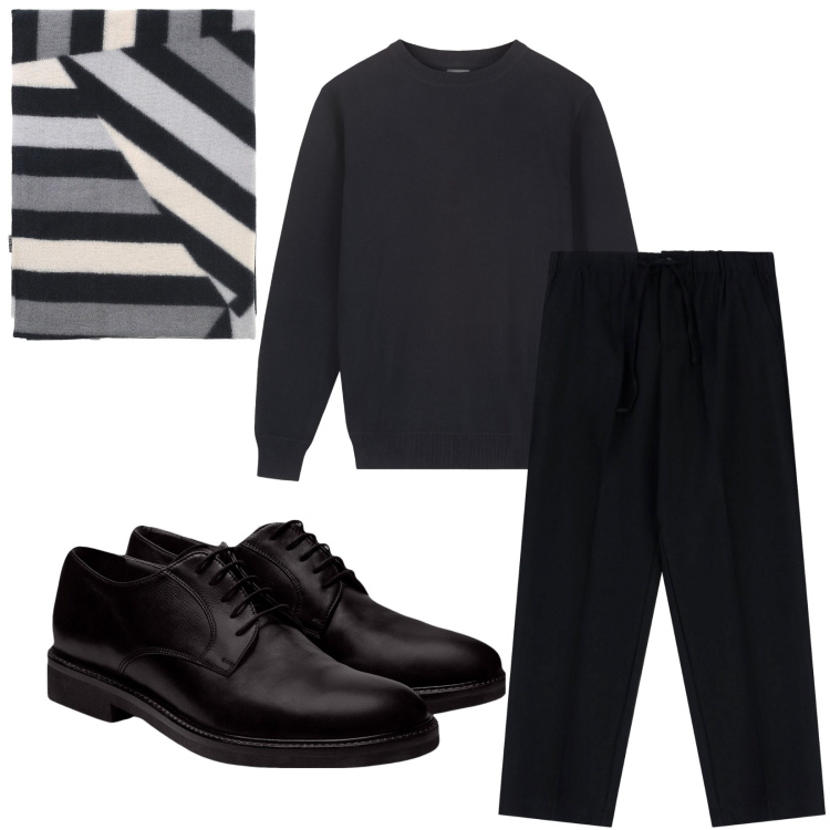 Outfit uomo - Total look #2283559. Stile Trendy per Serata speciale. Abbinamento con pantaloni, sciarpe, scarpe stringate, maglieria.