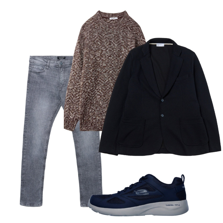 Outfit uomo - Novembre. Stile Casual per Tutti i giorni. Abbinamento con giacche, jeans skinny, maglieria, sneakers.