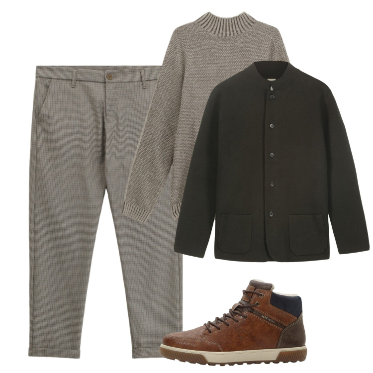 Outfit uomo - Novembre. Stile Casual per Tutti i giorni. Abbinamento con sneakers alte, pantaloni, maglieria, giacche.