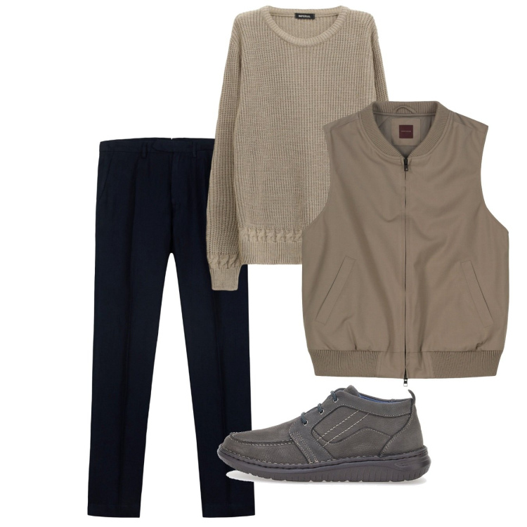 Outfit uomo - Novembre. Stile Casual per Tutti i giorni. Abbinamento con maglieria, scarpe stringate, pantaloni, piumini.