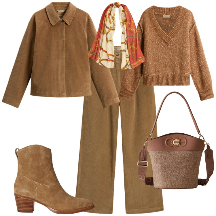 Outfit donna - Trendy. Stile Trendy per Tutti i giorni. Abbinamento con borse a secchiello, stivaletti, sciarpe, maglieria, pantaloni, cappotti.