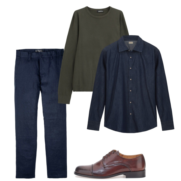 Outfit uomo - Novembre. Stile Casual per Tutti i giorni. Abbinamento con pantaloni, maglieria, scarpe stringate, camicie.