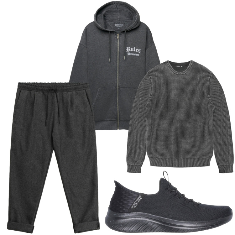 Outfit uomo - Total look #2283576. Stile Trendy per Sport. Abbinamento con maglieria, felpe con cappuccio, pantaloni, sneakers.