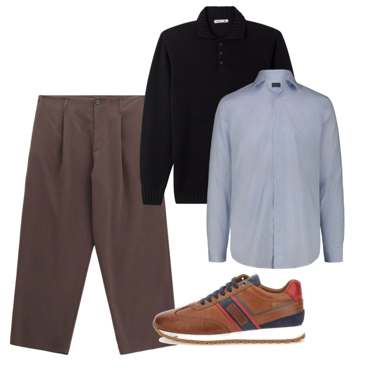 Outfit uomo - Novembre. Stile Casual per Tutti i giorni. Abbinamento con maglieria, pantaloni, scarpe stringate, camicie.