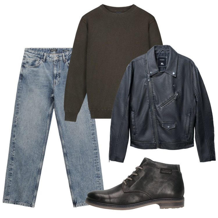 Outfit uomo - Novembre. Stile Casual per Tutti i giorni. Abbinamento con giacche, jeans dritti, stivali e stivaletti, maglieria.