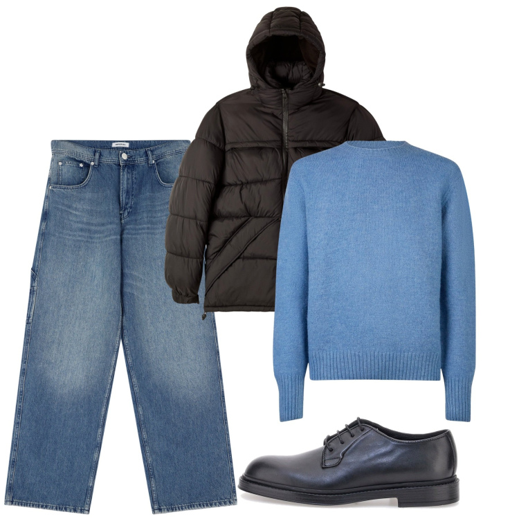 Outfit uomo - Fall. Stile Casual per Tutti i giorni. Abbinamento con bomber, jeans, scarpe stringate, maglieria.