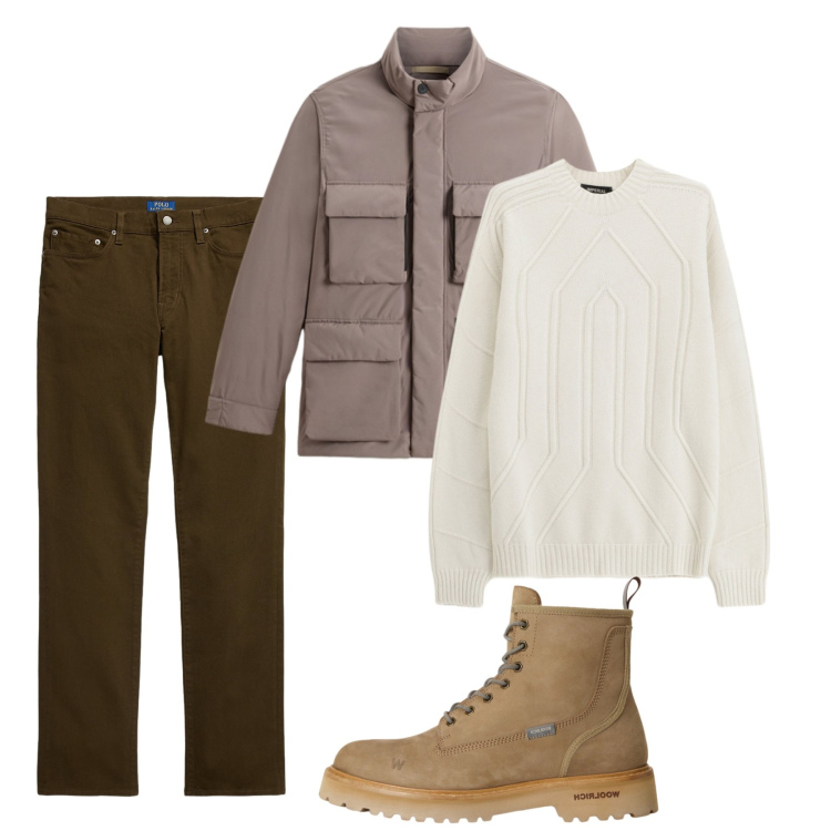 Outfit uomo - Novembre. Stile Casual per Tutti i giorni. Abbinamento con pullovers, pantaloni, anfibi, giacche.