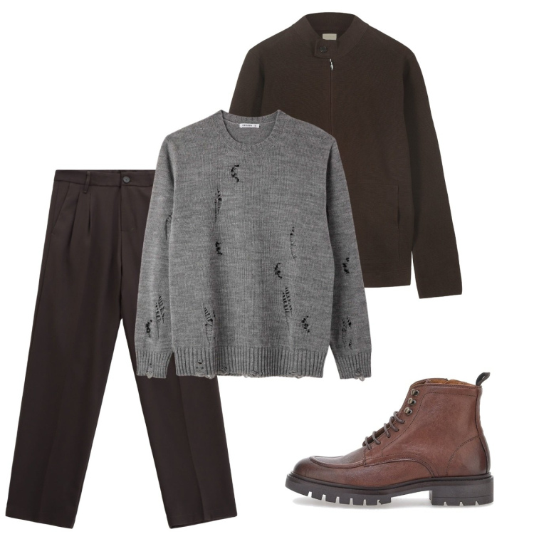 Outfit uomo - Novembre. Stile Casual per Tutti i giorni. Abbinamento con maglieria, pantaloni, bomber, anfibi.