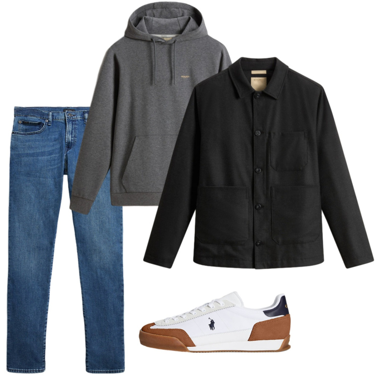 Outfit uomo - Novembre. Stile Casual per Tutti i giorni. Abbinamento con jeans, sneakers, felpe con cappuccio, cappotti.