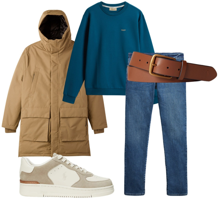 Outfit uomo - Total look #2283624. Stile Casual per Tutti i giorni. Abbinamento con parka, cinture, jeans, sneakers, felpe.