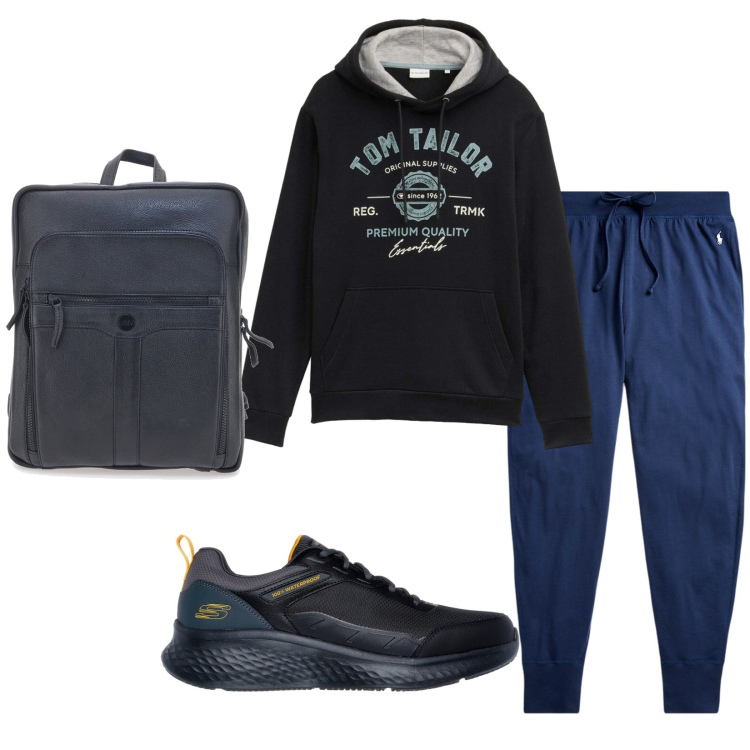 Outfit uomo - Total look #2283627. Stile Casual per Sport. Abbinamento con felpe con cappuccio, pantaloni, borse sportive, sneakers.