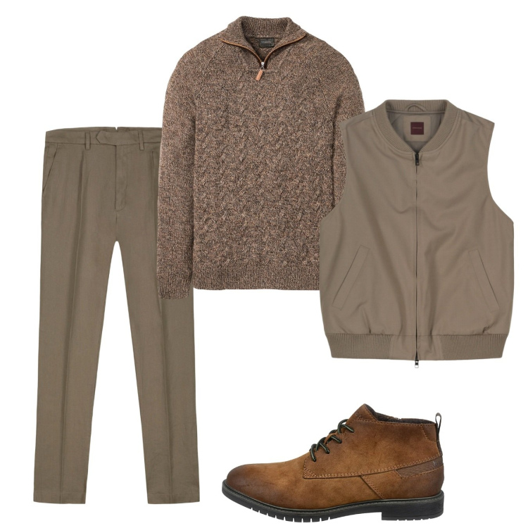 Outfit uomo - Fall. Stile Casual per Tutti i giorni. Abbinamento con maglieria, pantaloni, piumini, scarpe stringate.