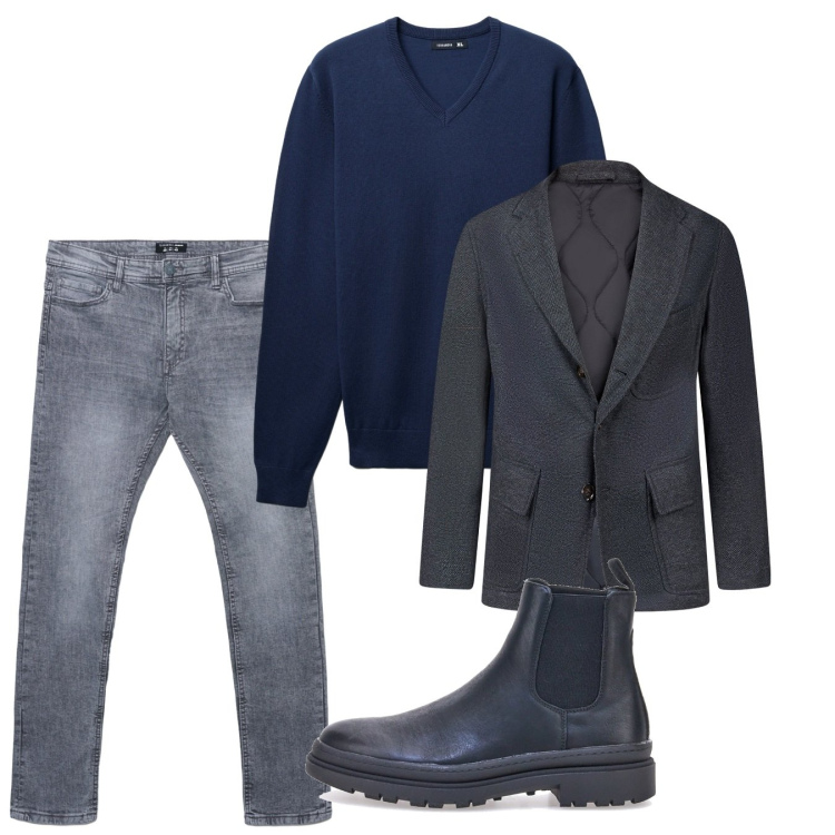 Outfit uomo - Novembre. Stile Casual per Tutti i giorni. Abbinamento con maglieria, jeans skinny, stivali e stivaletti, giacche.
