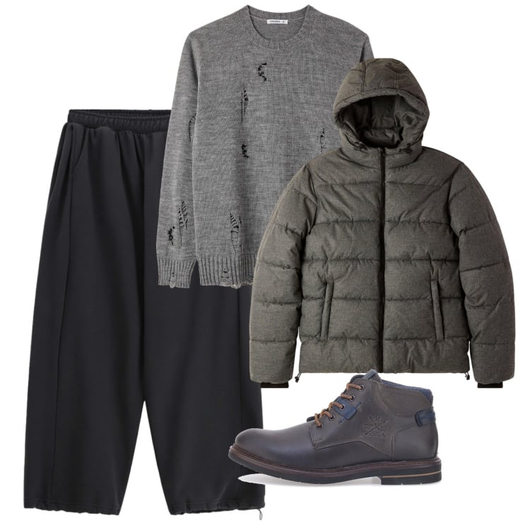 Outfit uomo - Novembre. Stile Casual per Tutti i giorni. Abbinamento con bomber, maglieria, pantaloni, stivali e stivaletti.