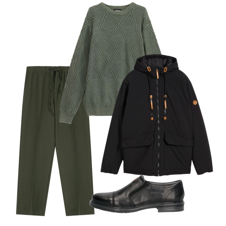 Outfit uomo - Fall. Stile Casual per Tutti i giorni. Abbinamento con piumini, pantaloni, maglieria, scarpe stringate.