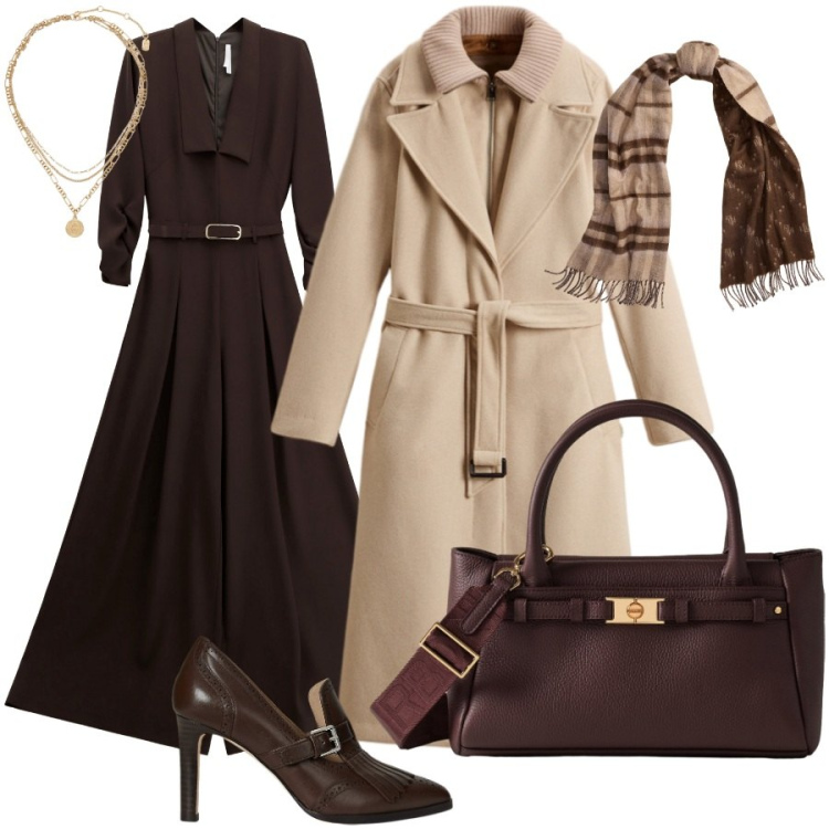 Outfit donna - Presentazione di un libro. Stile Chic per Serata fuori. Abbinamento con tute, borse a mano, ciondoli, décolleté, sciarpe, cappotti.
