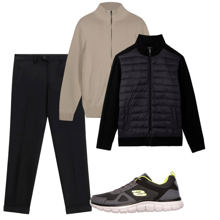 Outfit uomo - Freddo. Stile Casual per Tutti i giorni. Abbinamento con piumini, pantaloni, cardigans, sneakers.
