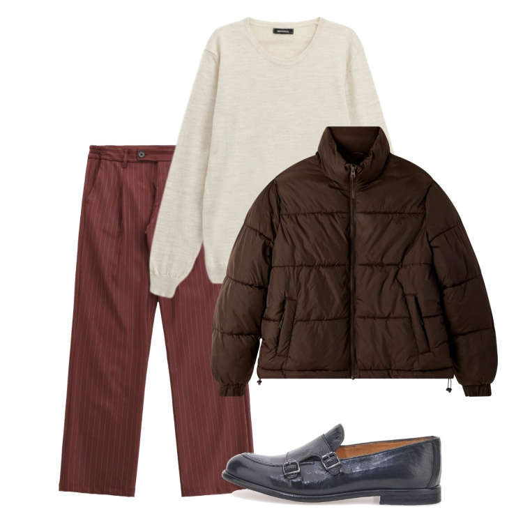 Outfit uomo - Novembre. Stile Casual per Tutti i giorni. Abbinamento con bomber, pantaloni, maglieria, scarpe stringate.