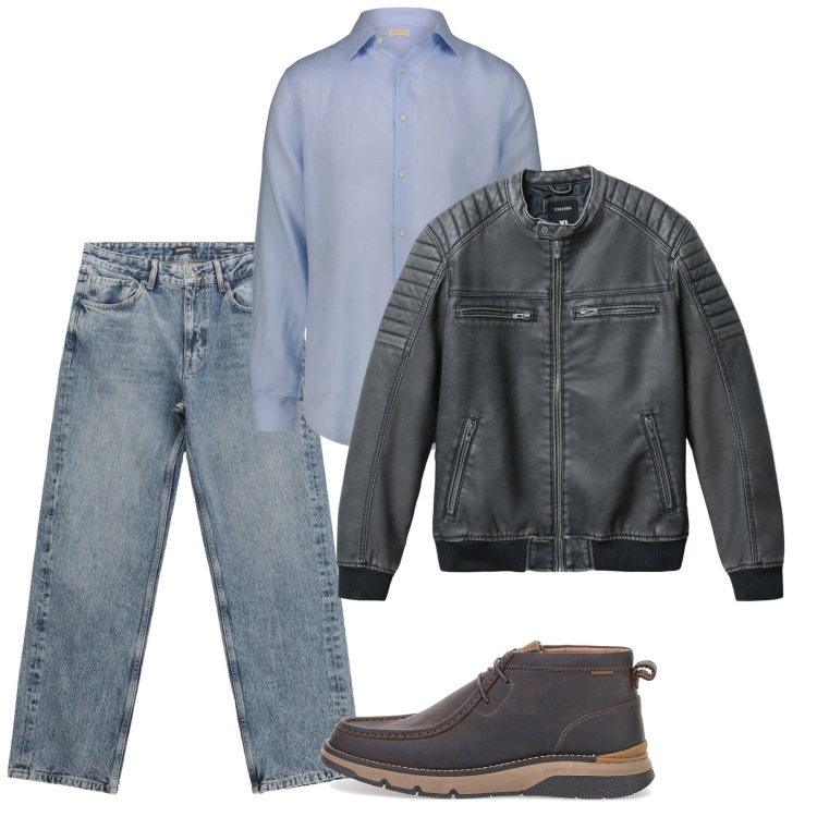Outfit uomo - Novembre. Stile Casual per Tutti i giorni. Abbinamento con giacche, jeans dritti, scarpe stringate, camicie.