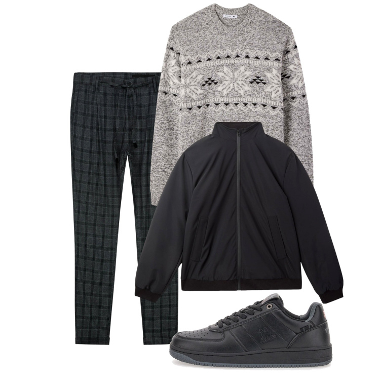 Outfit uomo - Novembre. Stile Casual per Tutti i giorni. Abbinamento con giacche, maglieria, sneakers, pantaloni.