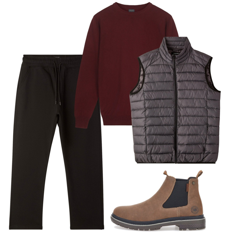 Outfit uomo - Novembre. Stile Casual per Tutti i giorni. Abbinamento con pantaloni, piumini, stivali e stivaletti, maglieria.