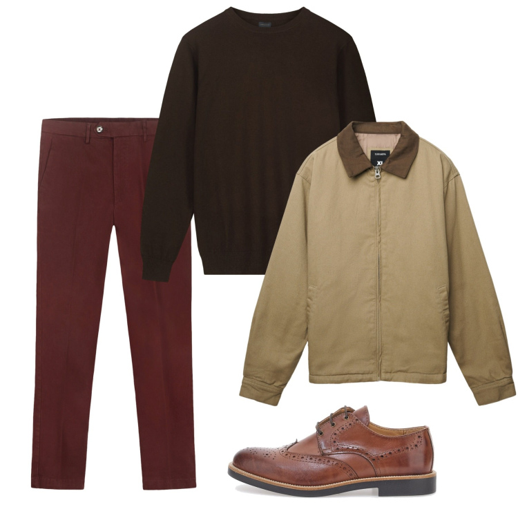 Outfit uomo - Autunno. Stile Casual per Tutti i giorni. Abbinamento con cappotti, scarpe stringate, maglieria, pantaloni chino.