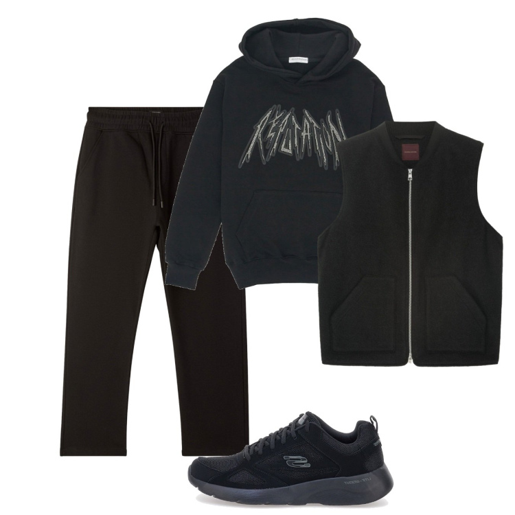 Outfit uomo - Black. Stile Casual per Tutti i giorni. Abbinamento con pantaloni, sneakers, piumini, felpe con cappuccio.