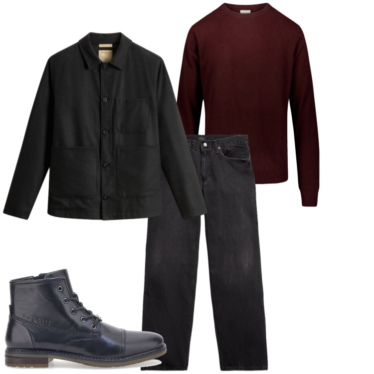 Outfit uomo - Total look #2283712. Stile Urban per Tutti i giorni. Abbinamento con jeans, cappotti, maglieria, stivali e stivaletti.