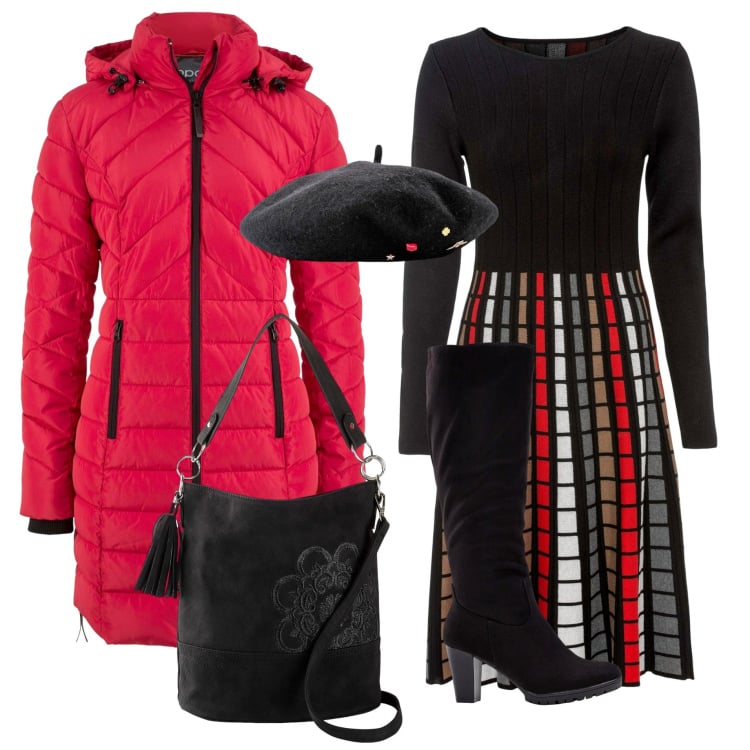 Outfit donna - Natale col freddo.... Stile Casual chic per Tutti i giorni. Abbinamento con vestiti, blazer, borse a mano, stivali, cappelli e berretti.