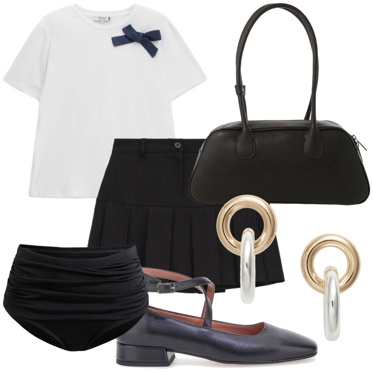 Outfit donna - Preppy bon ton. Stile Preppy per Tutti i giorni. Abbinamento con culotte, t-shirt, minigonne, borse a mano, orecchini, ballerine.