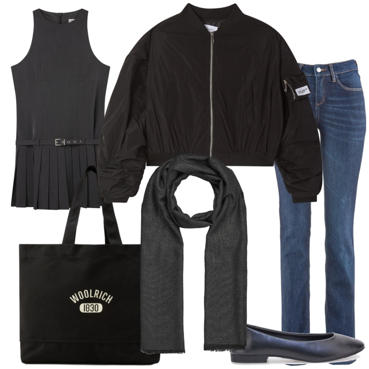 Outfit donna - Il ritorno dello skinny. Stile Casual chic per Tutti i giorni. Abbinamento con jeans dritti, vestiti corti, foulard, bomber, borse tote, ballerine.