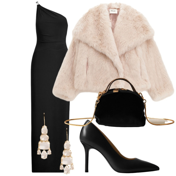 Outfit donna - Una serata improvvisa ma sempre pronta a. Stile Romantica per Cerimonia. Abbinamento con borse a mano, blazer, vestiti asimmetrici, orecchini, décolleté.