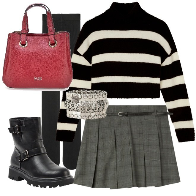 Outfit donna - Pantaloncini o minigonna?. Stile Urban per Tutti i giorni. Abbinamento con stivaletti, minigonne, maglieria, collant, anelli, borse a mano.