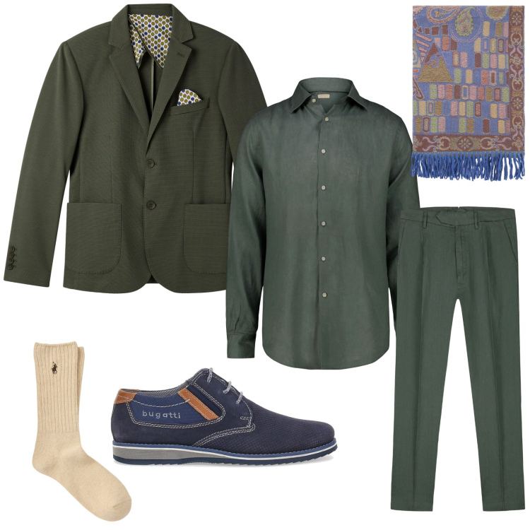 Outfit uomo - Total look #2283811. Stile Business/Elegante per Ufficio. Abbinamento con giacche, sciarpe, calzini, scarpe stringate, camicie, pantaloni.