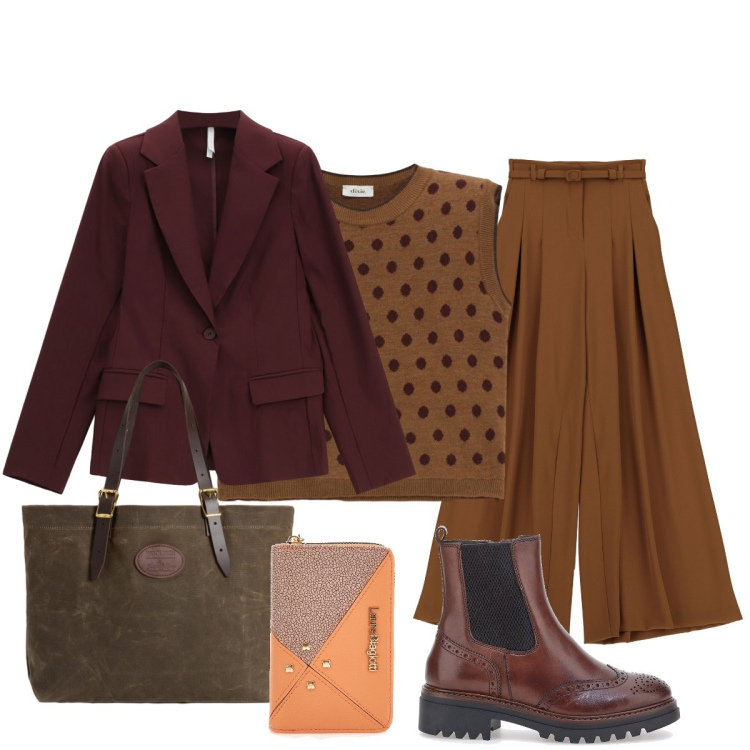 Outfit donna - Pantapalazzo ideali per ogni fisico. Stile Minimal per Tutti i giorni. Abbinamento con pantaloni a palazzo, blazer, maglieria, borse tote, portafogli, stivaletti chelsea.