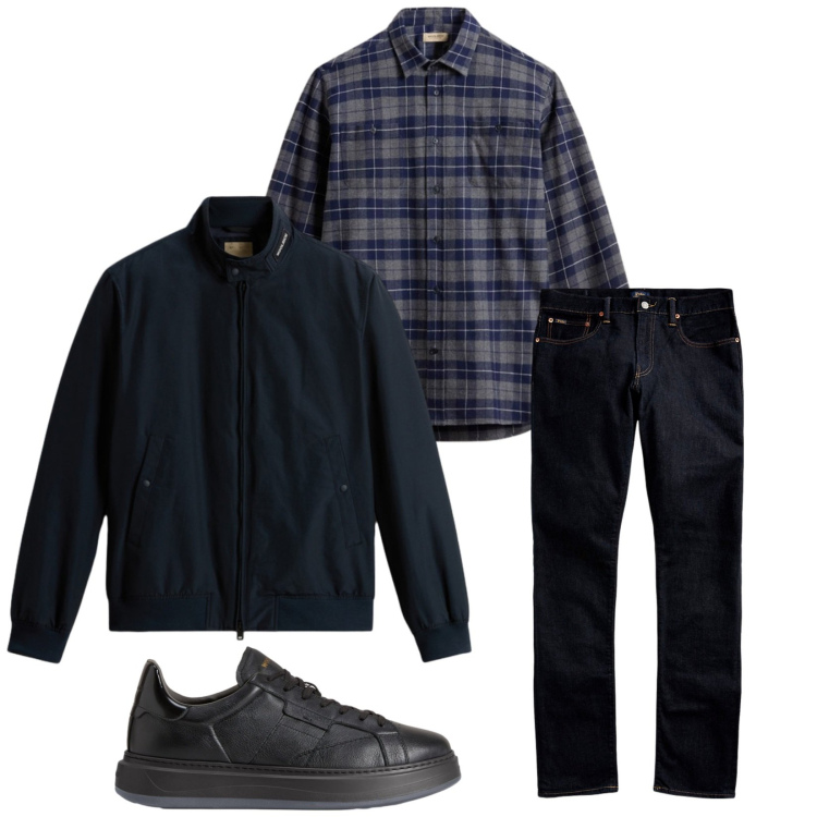 Outfit uomo - Total look #2283826. Stile Trendy per Tutti i giorni. Abbinamento con jeans, camicie, bomber, sneakers.